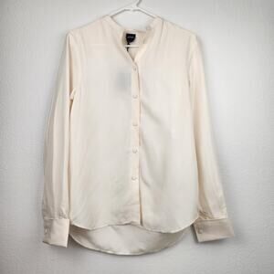 Aspesi Blouse Button Down Cream Long Sleeve Collarless Size 42 Italian US Small